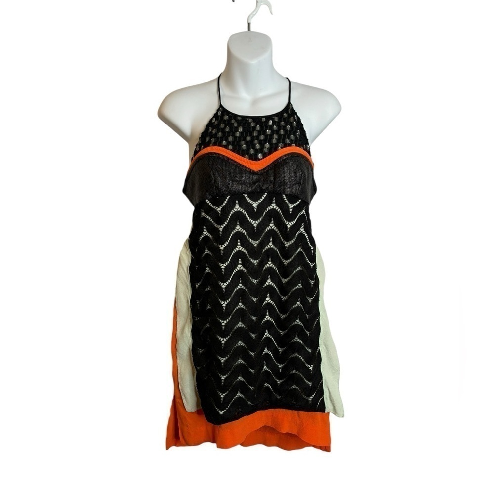 Diane Von Furstenburg Rare Halter Silk Blend Cut Out Abstract Mini Dress Size 4